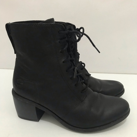 Timberland Black Brynlee Park Mid Lace Up Boots Chunky Block Heel Womens Size 9 - Picture 1 of 7